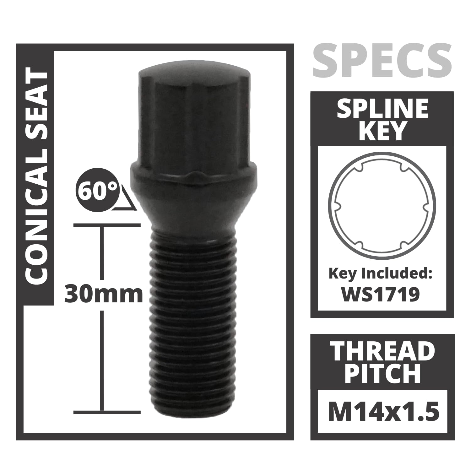 Mercedes Sprinter Conical Lug Bolts for Aftermarket Wheels - Set of 24