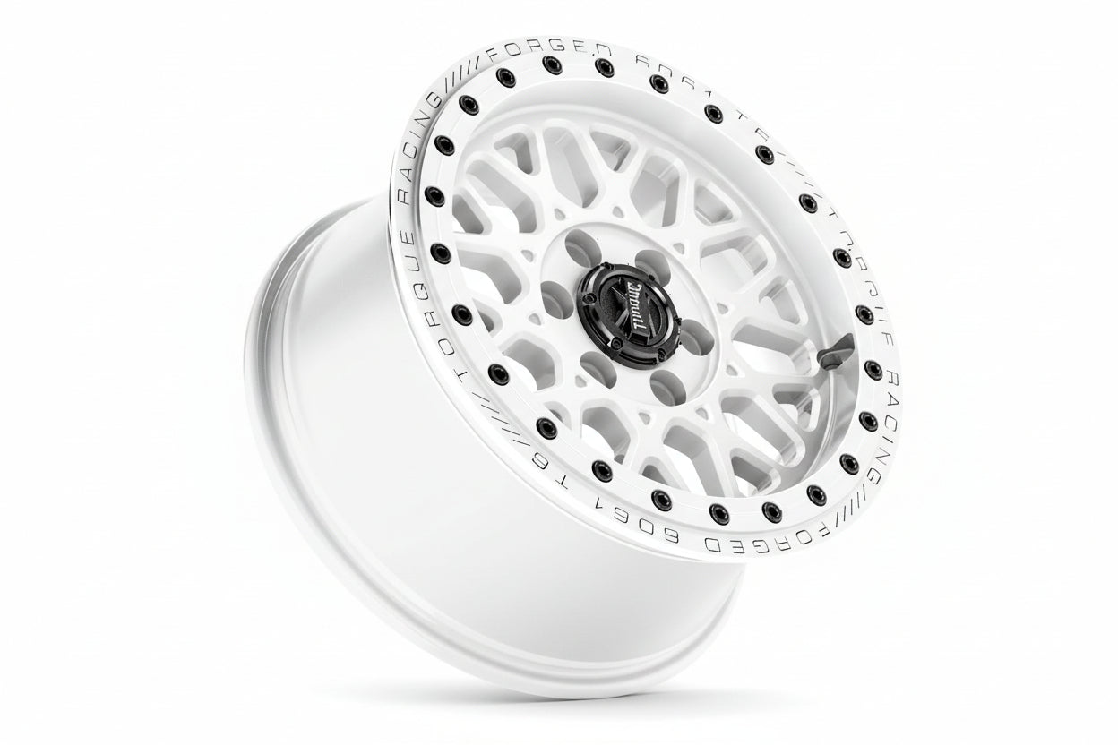 17” Torque Forged Enduro in Satin White - Flarespace Adventure Van Conversion Parts